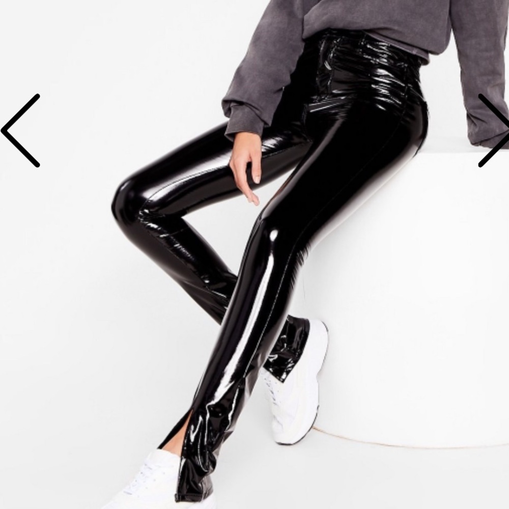Latex Vinyl High-Waisted Slit Pants nasty gal